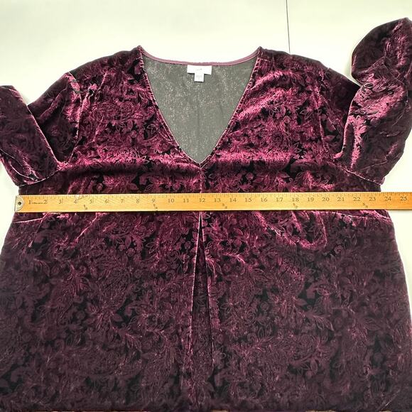 J Jill Top Womens Extra Large Purple Paisley Velvet V Neck Festive Party Holiday - Picture 8 of 11